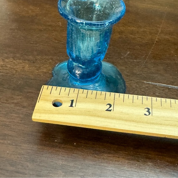 Handblown Avalos Glass Blue Candlestick Holder Vintage - Picture 8 of 9